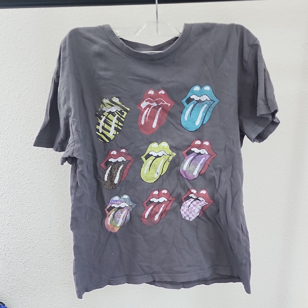 Rolling Stones Gray Short Sleeve Tee with Iconic Logo